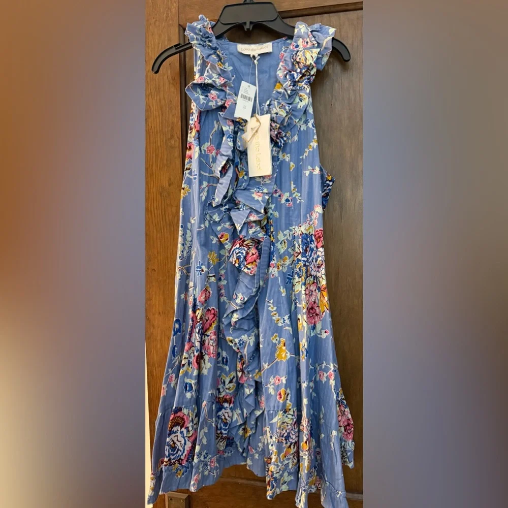 Floral Ruffle Mini Dress - Blue - Picture 1 of 4
